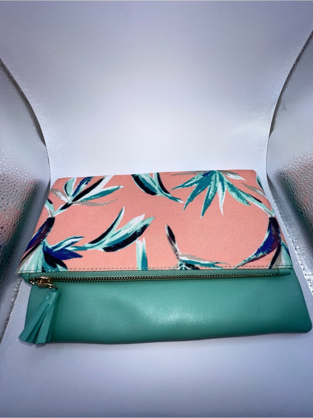 Rachel Pally Coral Floral and Mint Fold-Over Clutch